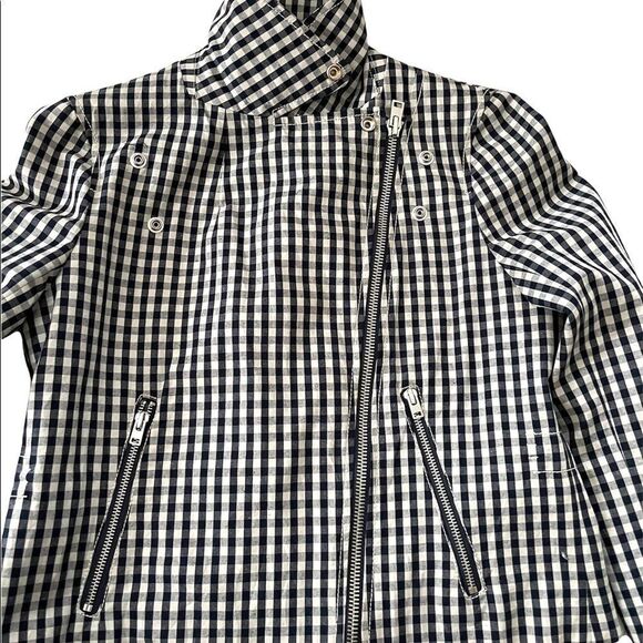J. CREW Collection Size 8 Navy White Gingham Moto Asym Zip Jacket - Picture 6 of 13